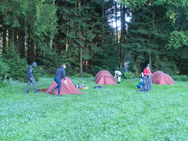 Group tenager between trees