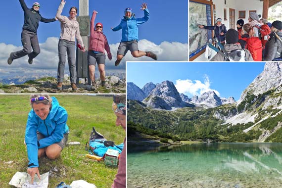 Photo collage of shots taken on a mountain hike in the Alps